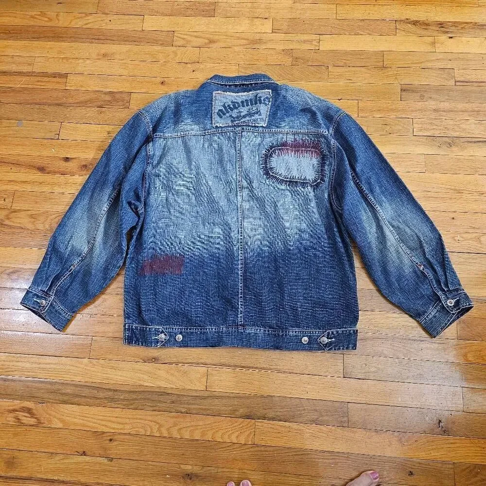 Akademiks Men Jean Jacket Unseen Forces Distressed XXL